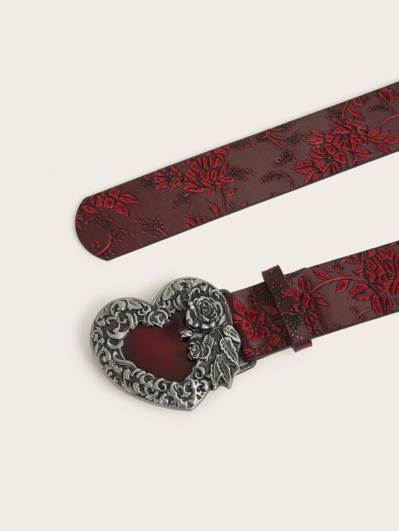 Wine Red Heart Carved Belt – Romantic & Chic Accessory