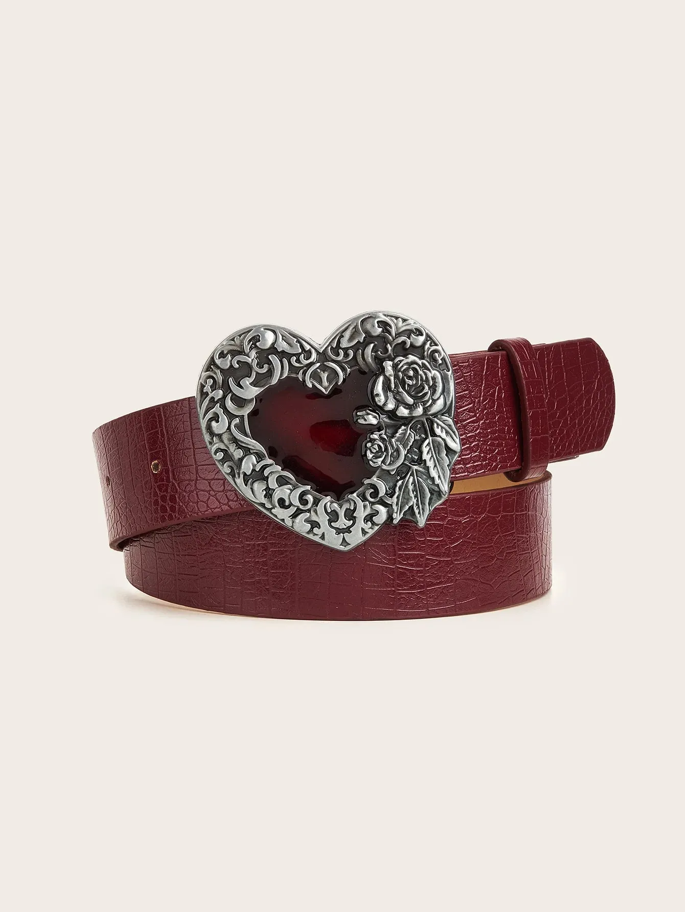 Wine Red Heart Carved Belt – Romantic & Chic Accessory