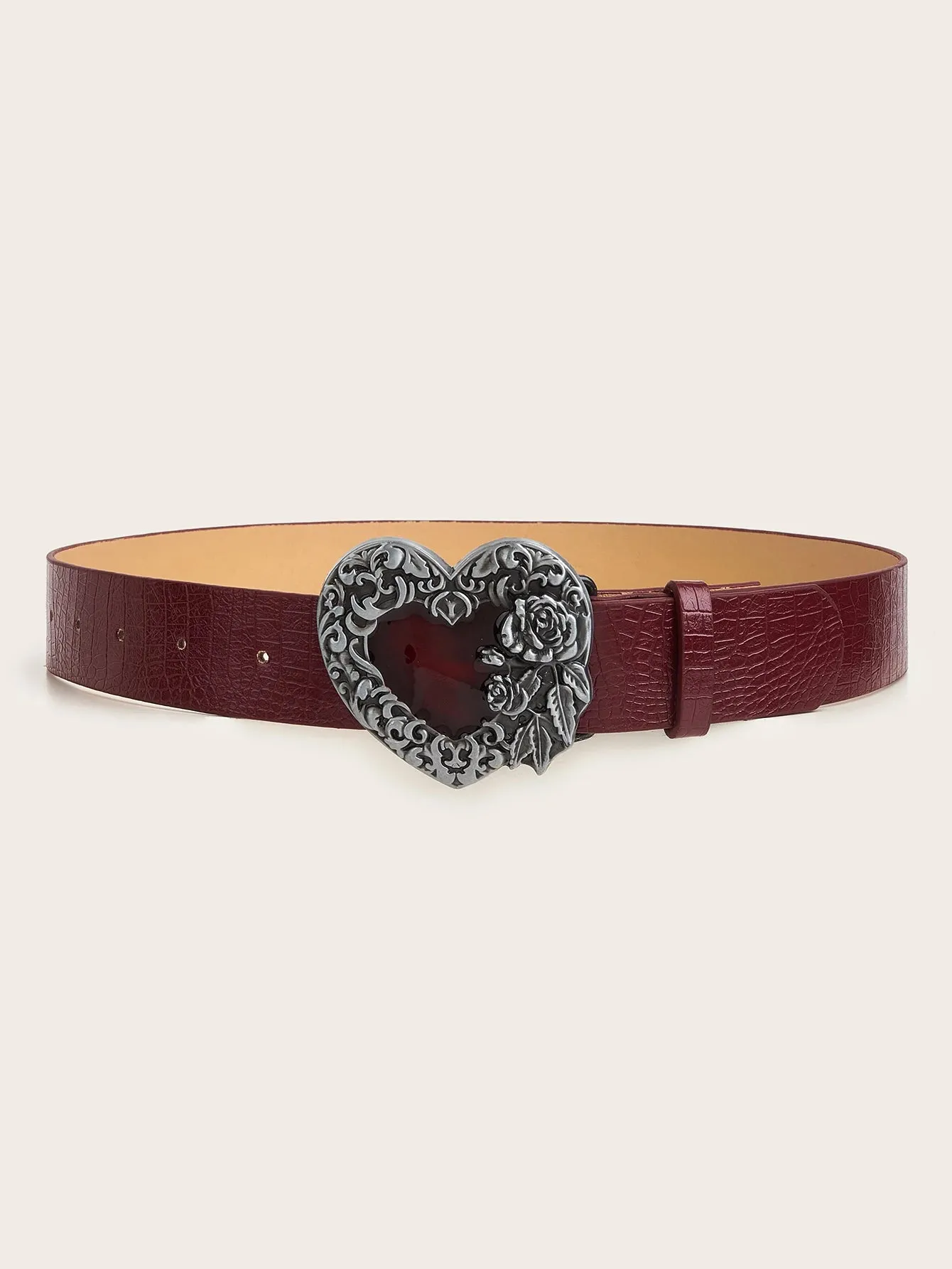 Wine Red Heart Carved Belt – Romantic & Chic Accessory