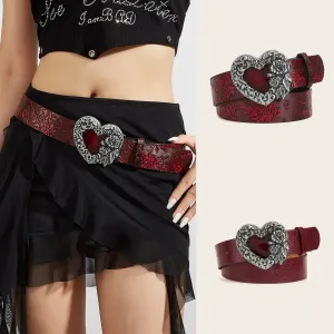 Wine Red Heart Carved Belt – Romantic & Chic Accessory