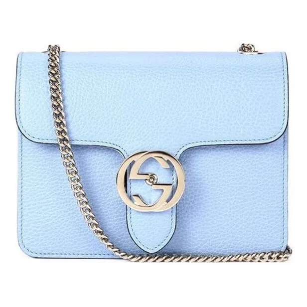 (WMNS) GUCCI Silver Double G Leather Chain Shoulder Messenger Bag Small Light Blue Classic 510304-CAO0G-4503