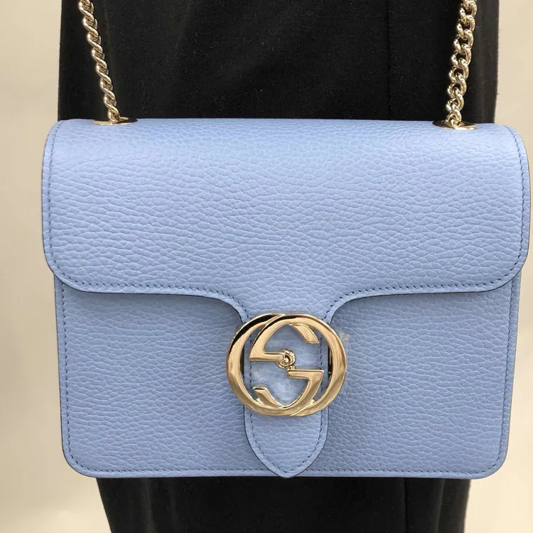 (WMNS) GUCCI Silver Double G Leather Chain Shoulder Messenger Bag Small Light Blue Classic 510304-CAO0G-4503